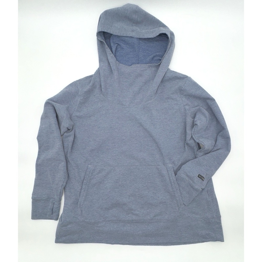 COLUMBIA Cowl Hoodie Women's XL Gray Pullover Thumb Holes Knit 1745061 Blue-Grey
